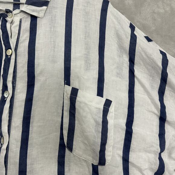 Liabella Italy Women's Oversized Lagenlook Top One Size White Blue Striped - Picture 3 of 14